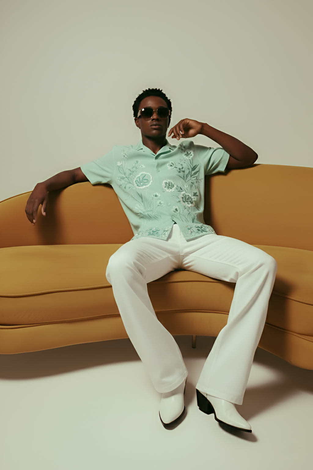 Mint Green Floral Embroidered Shirt Humayunalamgir