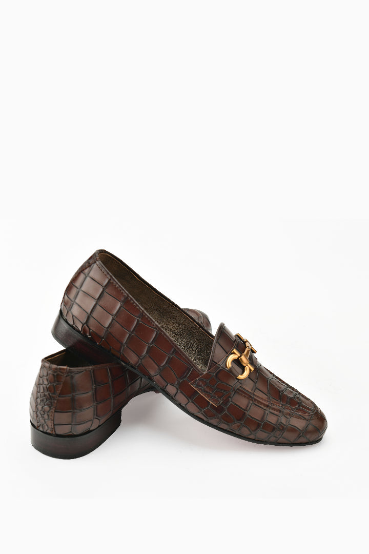Brown Crocodile textured Shoes Shoes humyaunalamgir