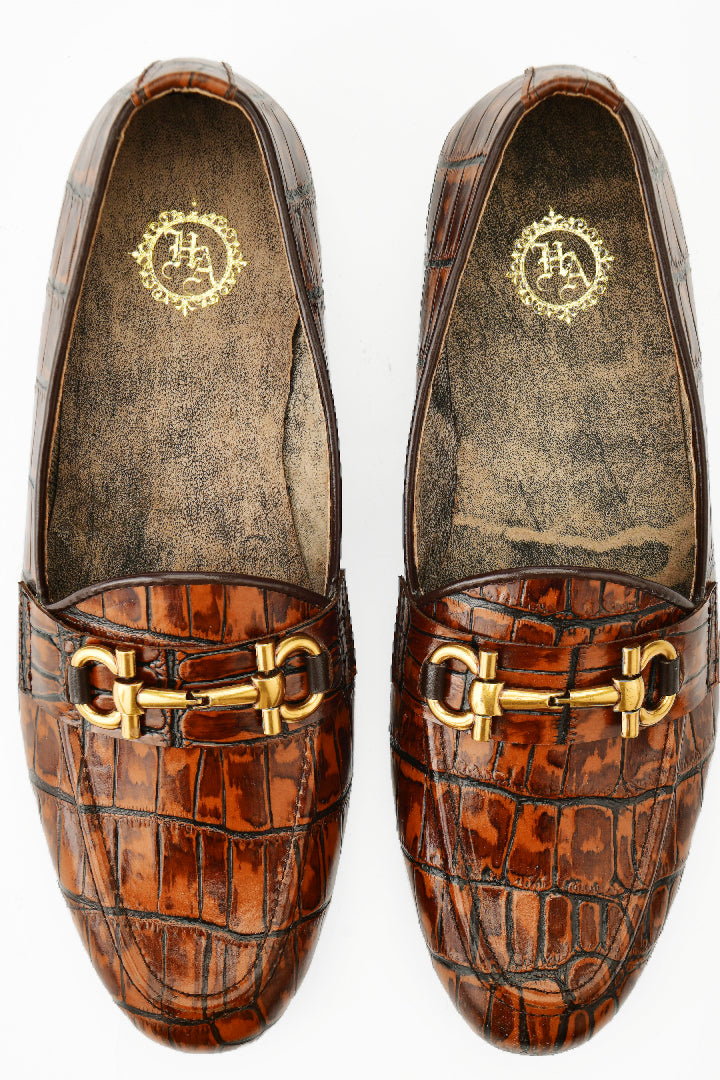 Mustard Brown Crocodile textured shoes Shoes humyaunalamgir