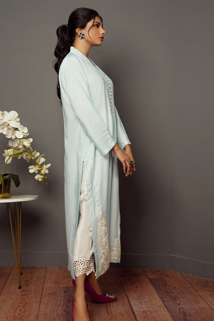 Sky blue khaadi silk HumayunAlamgir