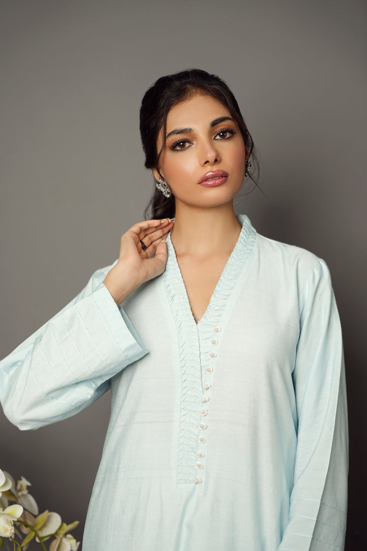Sky blue khaadi silk HumayunAlamgir