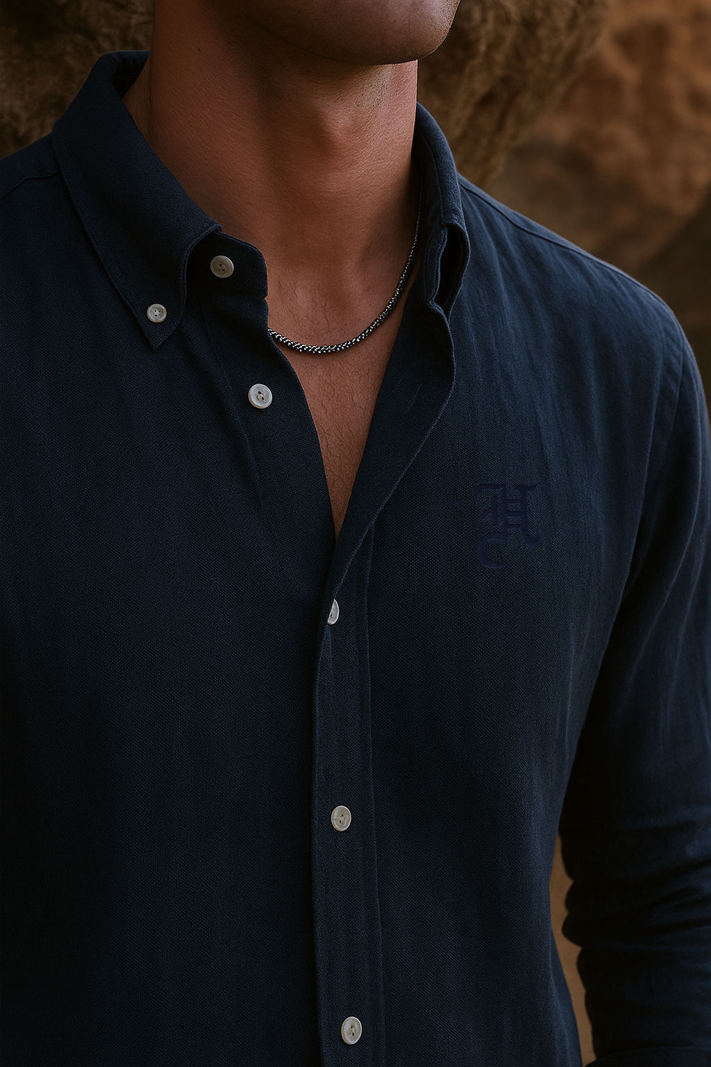 NAVY BLUE LINEN CO-RD SET Humayun Alamgir