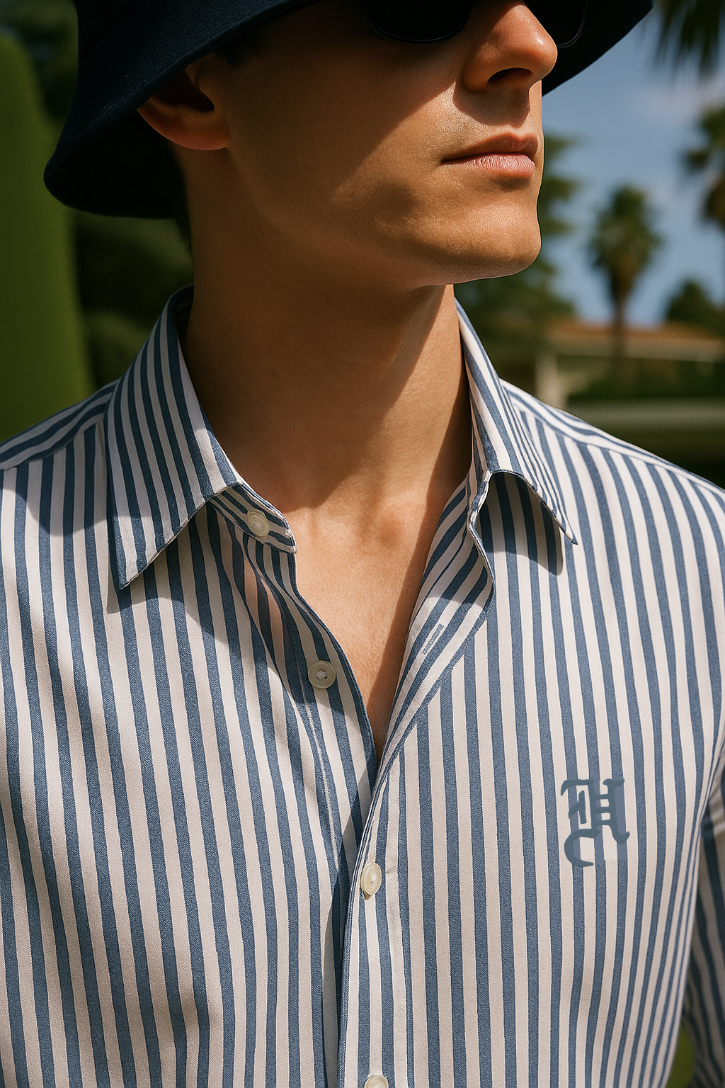 NAVY BLUE AND WHITE STRIPES SHIRT Casual Humayun Alamgir