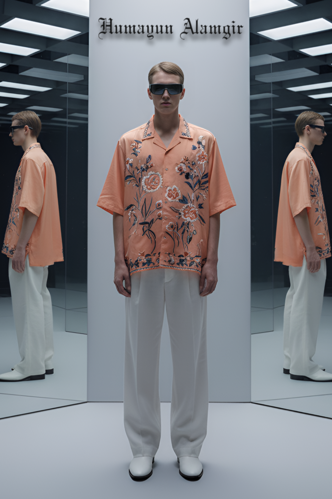 Peach Floral Embroidered Shirt Humayunalamgir