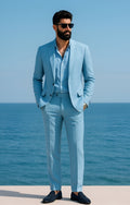 SKY-BLUE LINEN SUIT Suits Humayun Alamgir