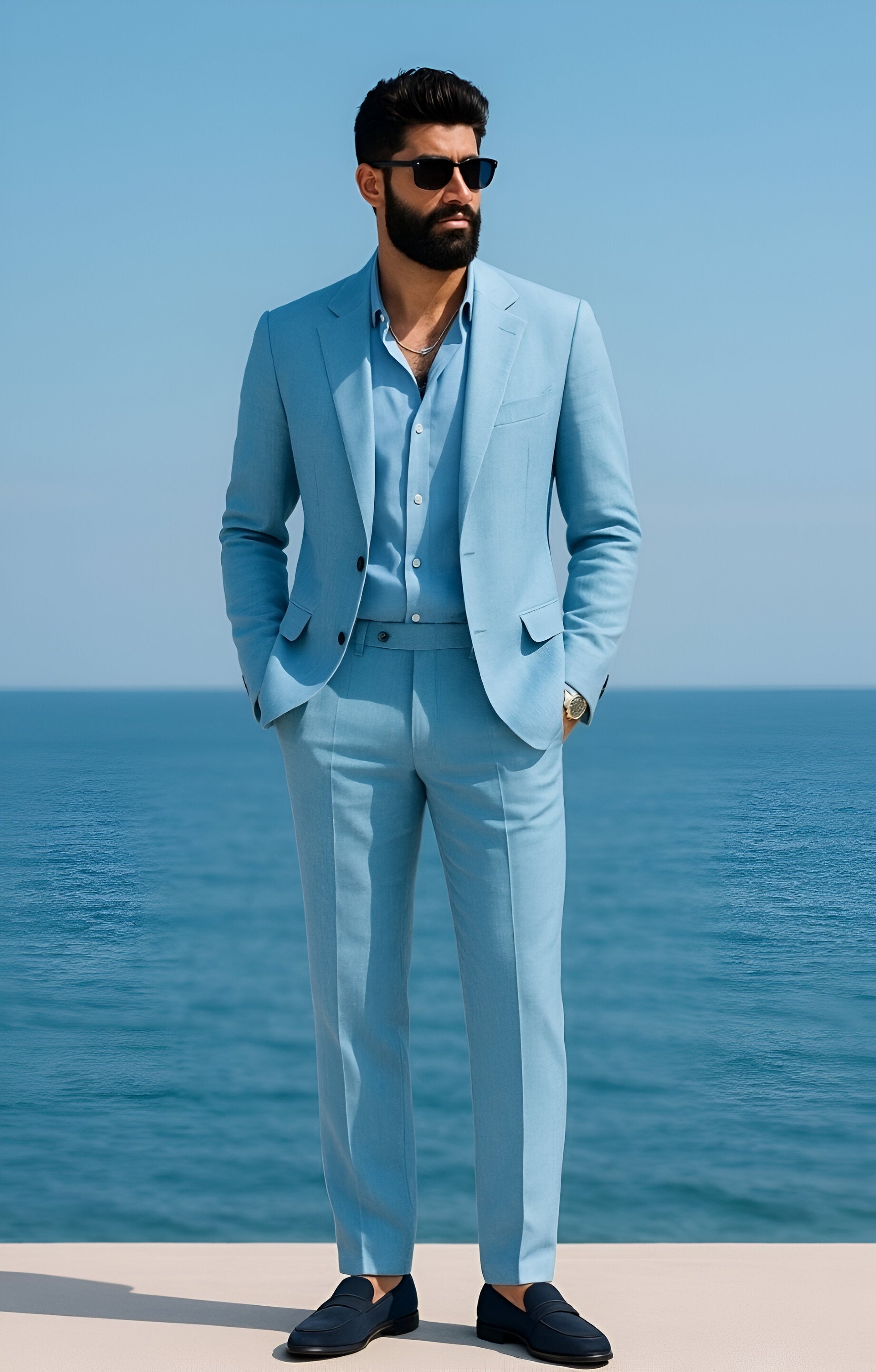 SKY-BLUE LINEN SUIT Suits Humayun Alamgir