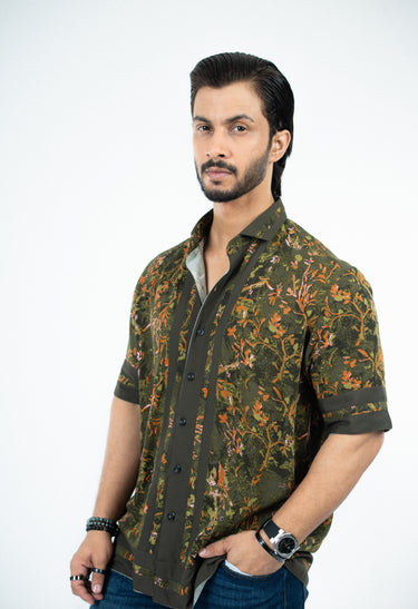 OLIVE GREEN PRINTED SHIRT