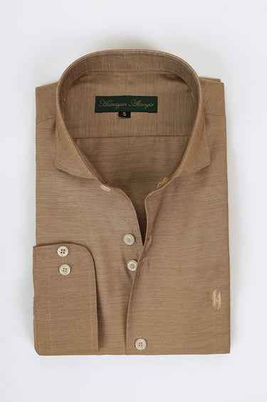 Brown Beige Silk Linen Shirt