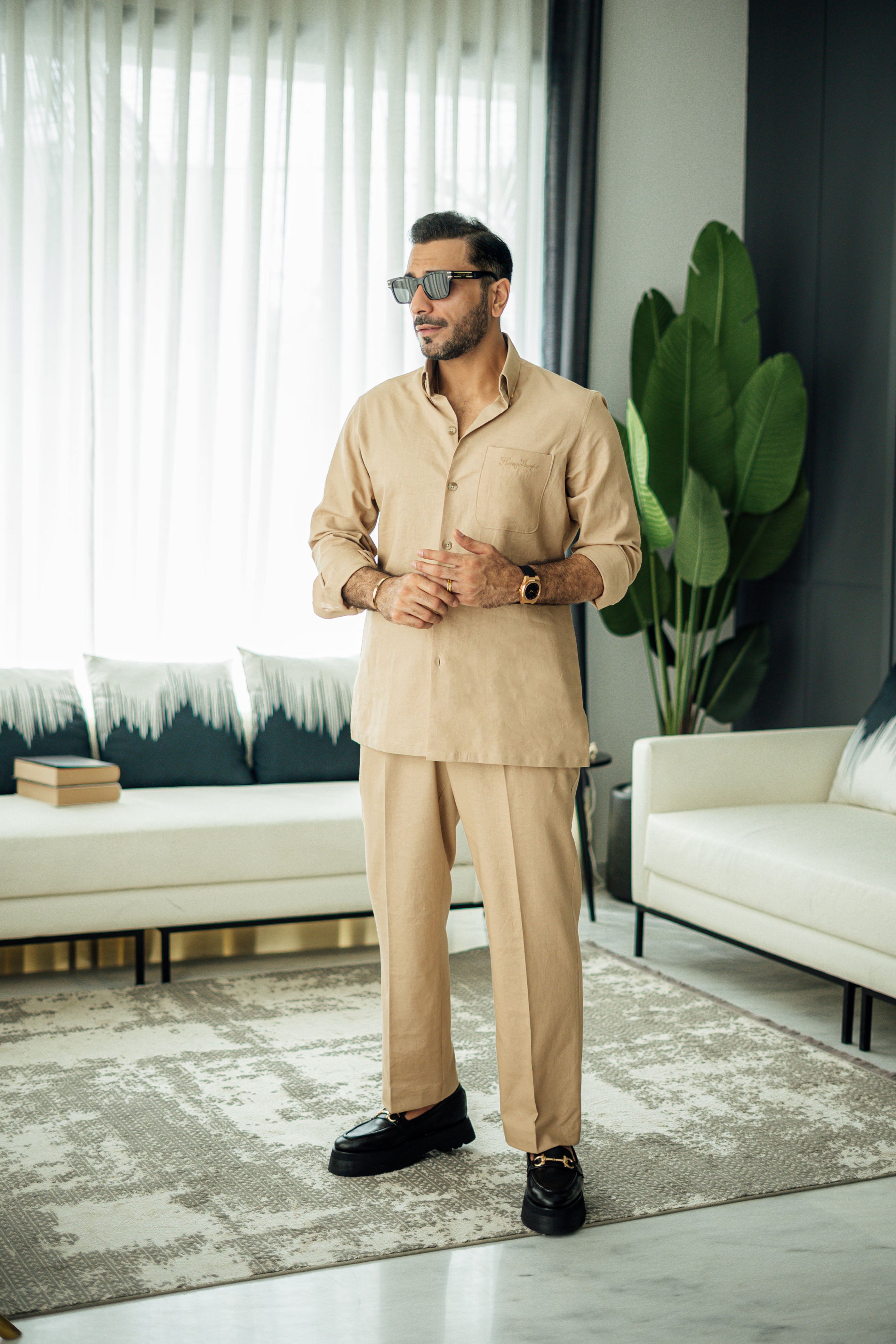 Sand beige linen Co-rd set Humayun Alamgir