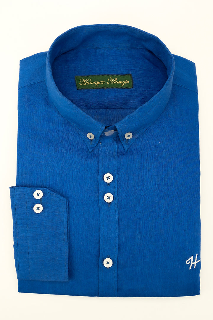 ROYAL BLUE LINEN SHIRTS Humayunalamgir