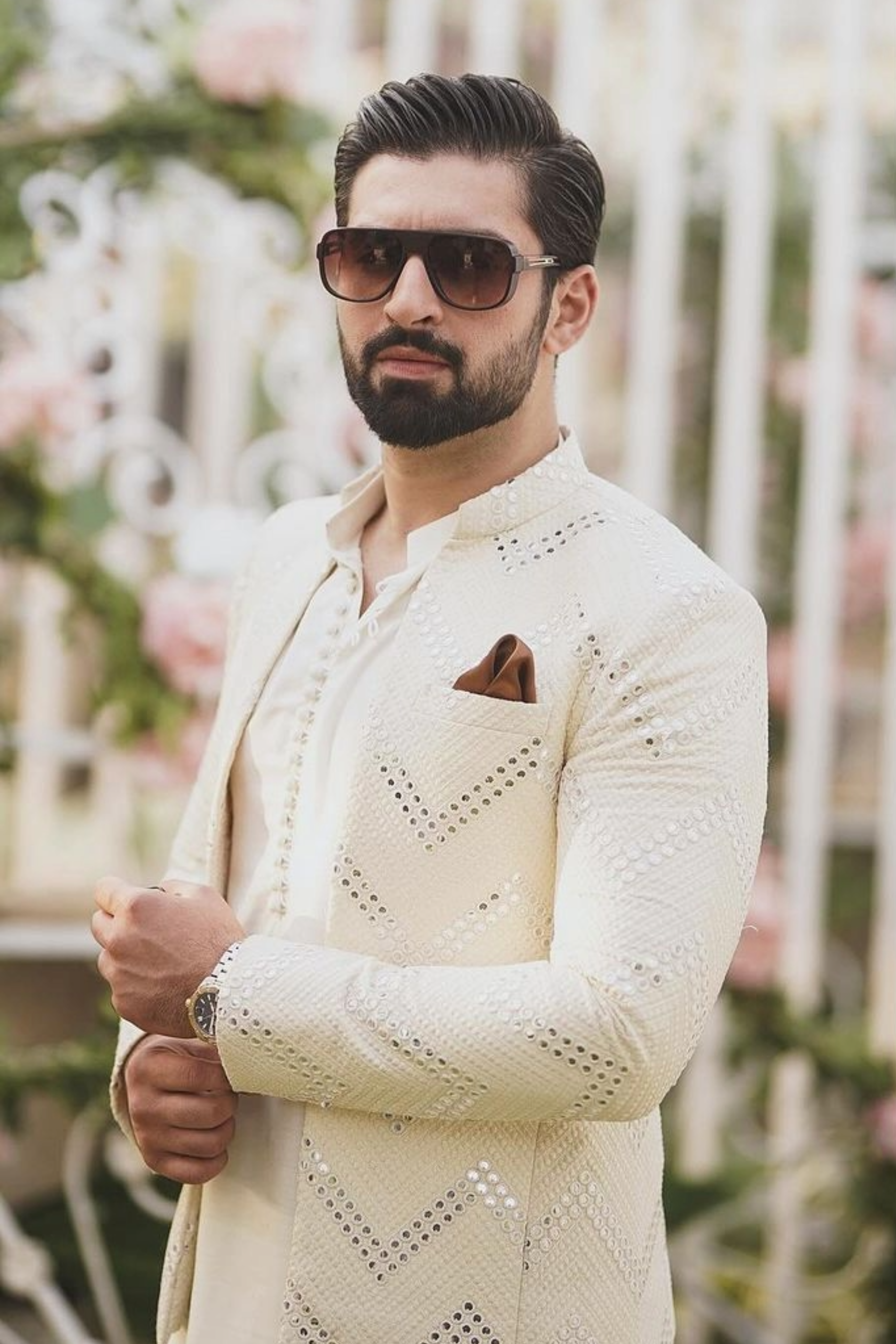 Off White Embroidered Prince Coat humyaunalamgir