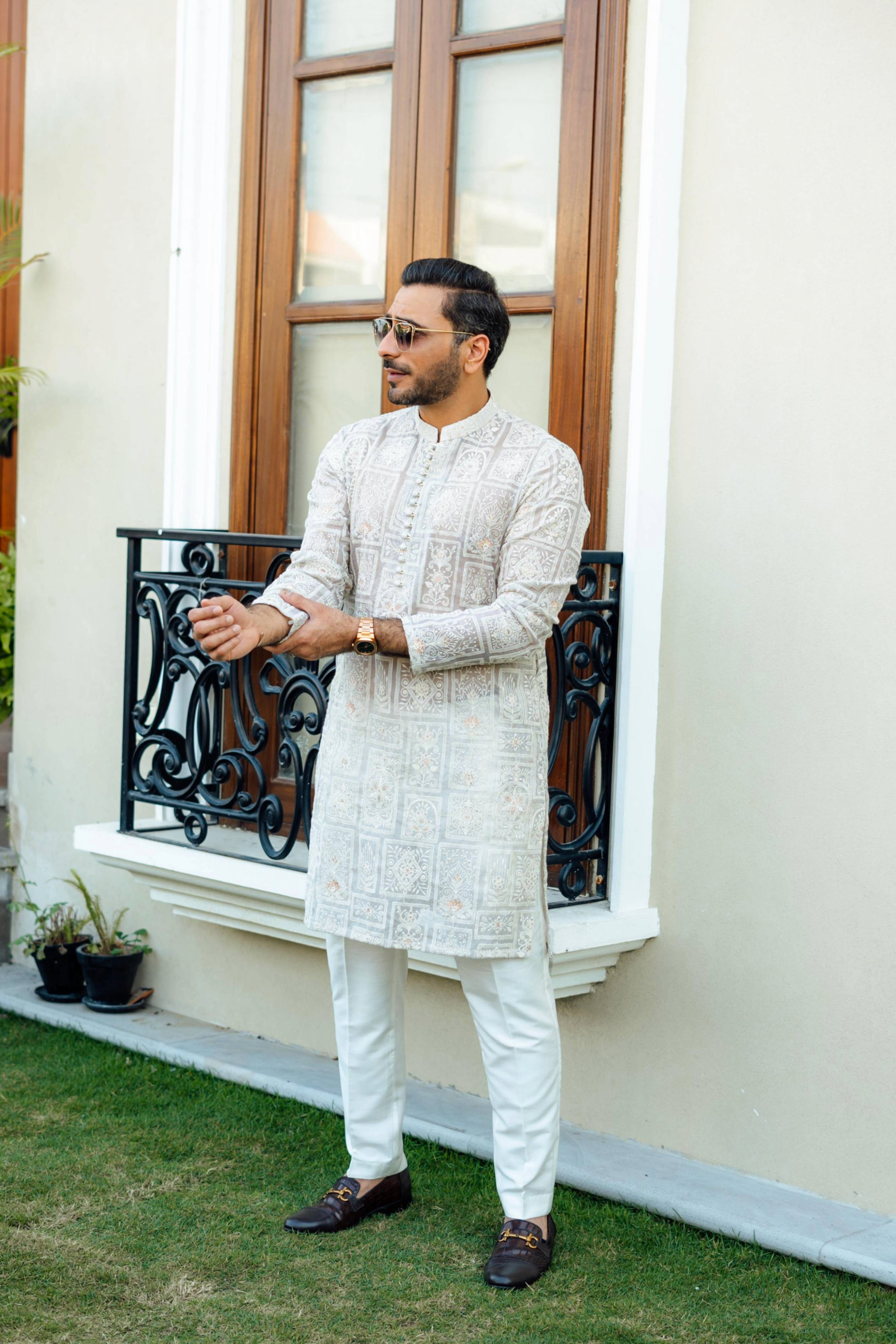 "SHAH" champagne Kurta Pajama Humayun Alamgir
