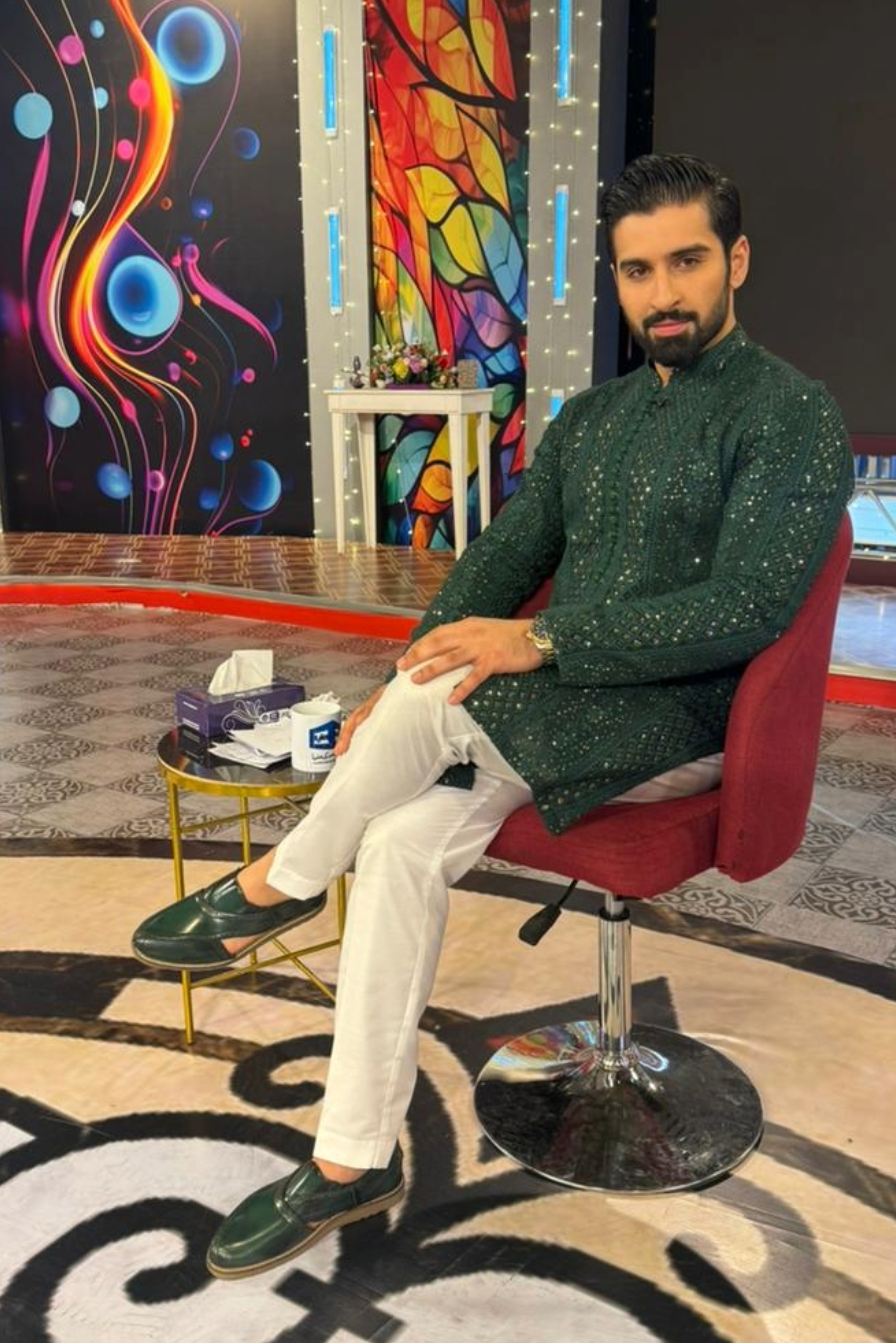 Green Sequence Kurta Pajama HumayunAlamgir