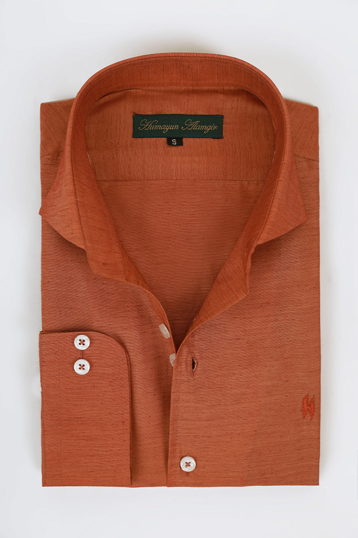 Orange Silk Linen Shirt