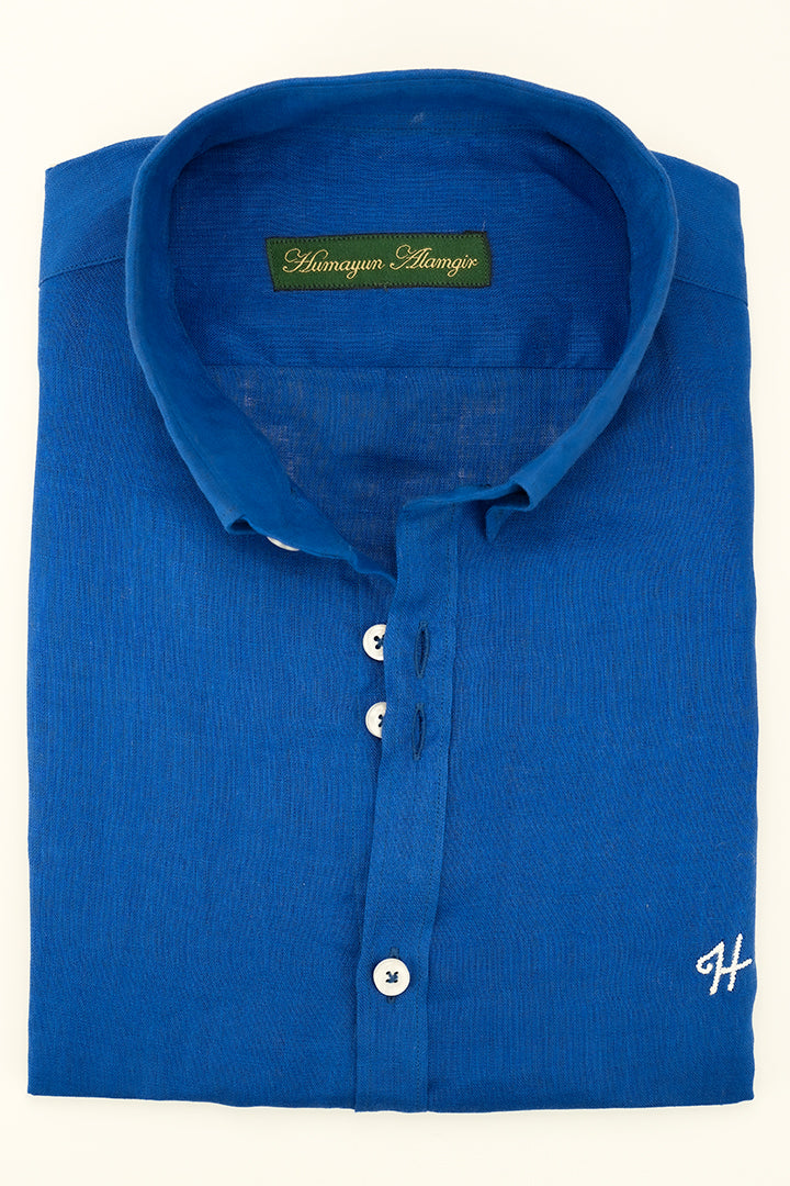ROYAL BLUE LINEN SHIRTS Humayunalamgir