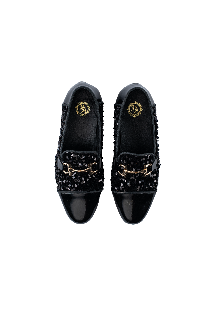 BLACK SEQUENCE SHINY TOE MOCCASIN Shoes humyaunalamgir