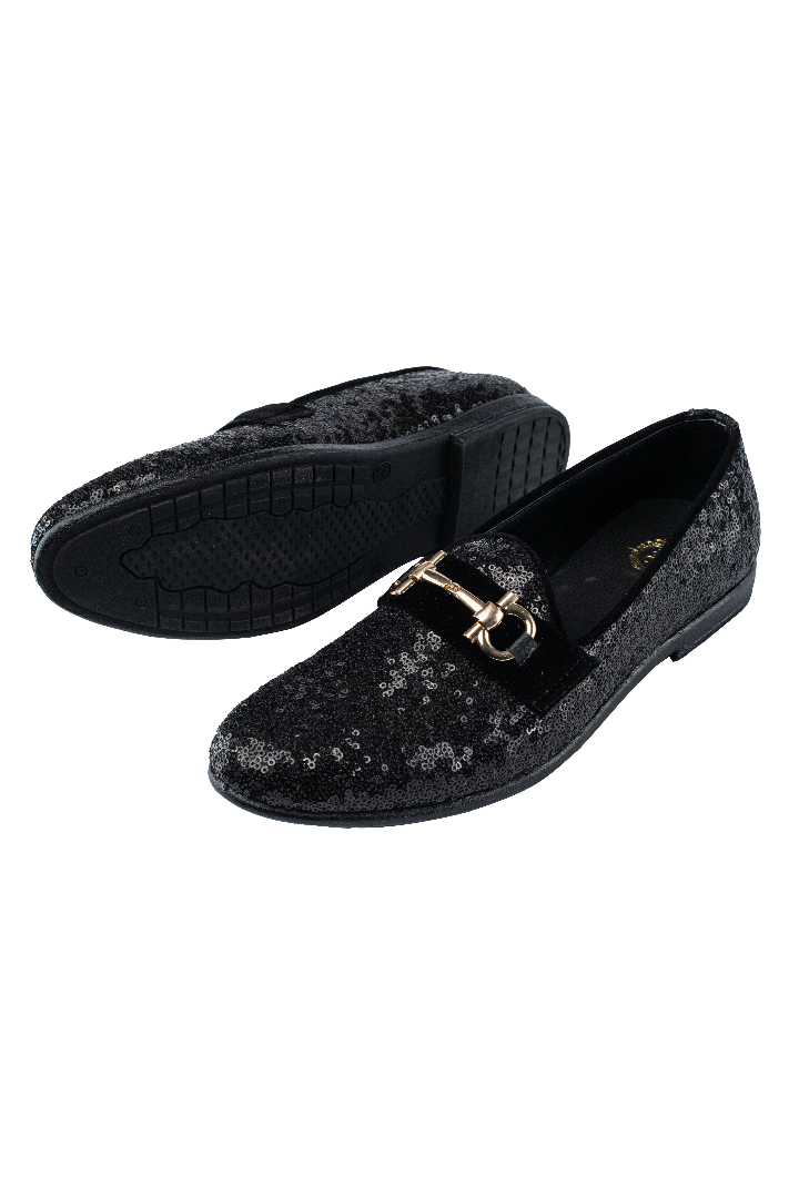 BLACK SEQUENCE DOUBLE BUCKLE SHOES Shoes humyaunalamgir