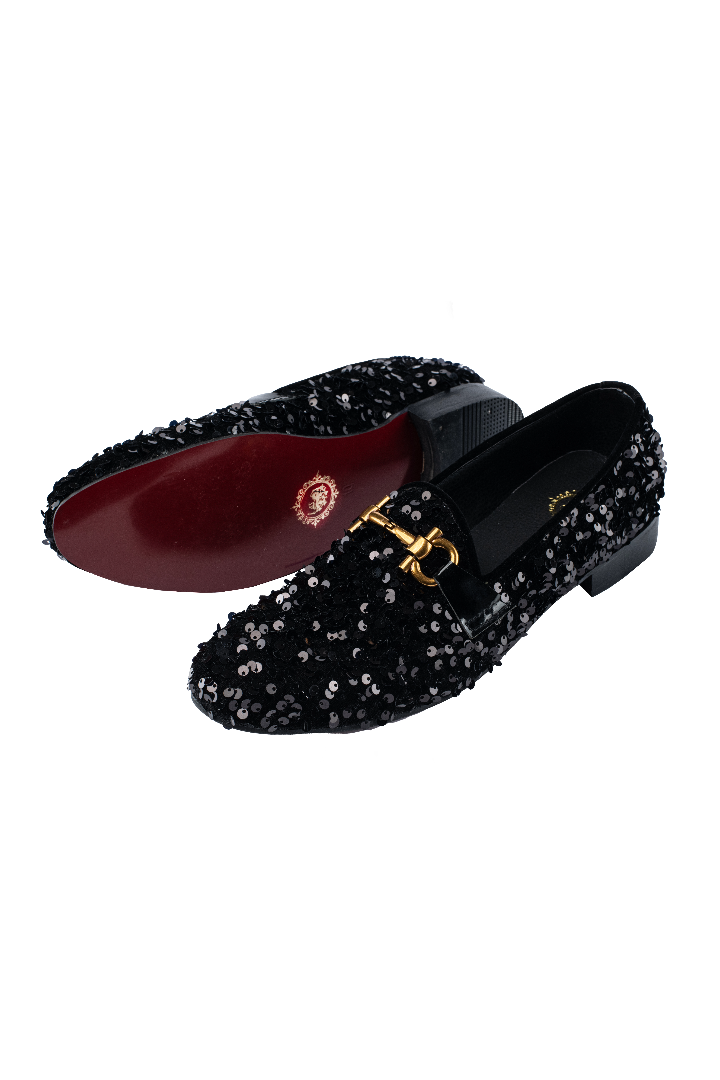 BLACK SEQUENCE BUCKLE SHOES Shoes humyaunalamgir