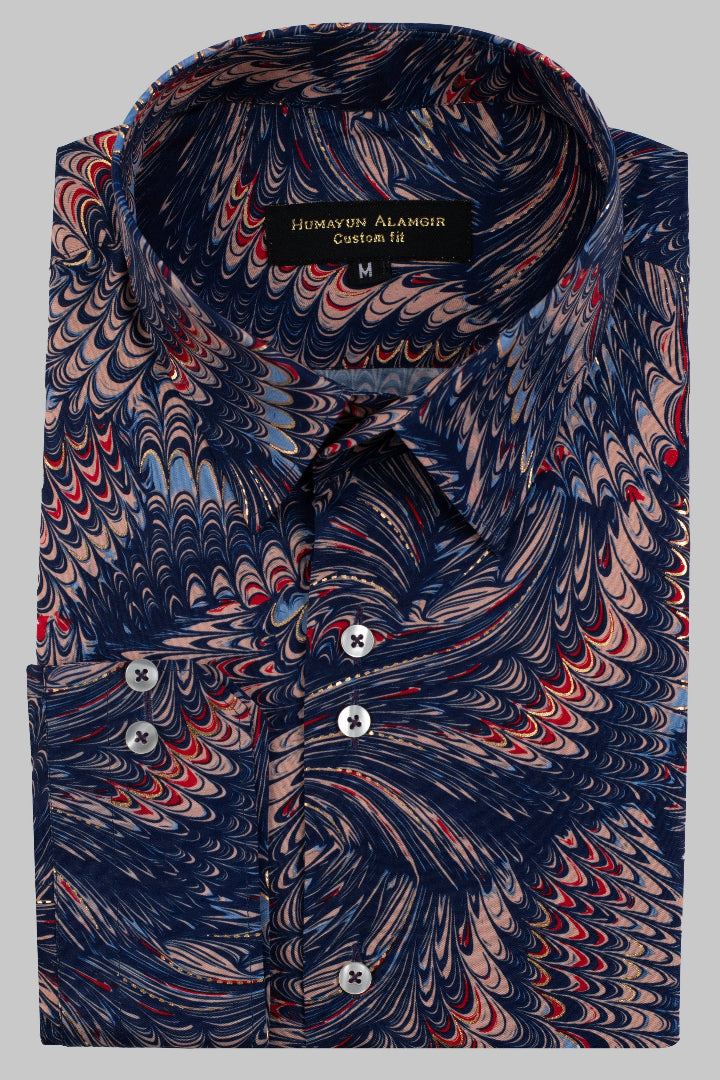 BLUE SILK PRINTED SHIRT Humayun Alamgir S