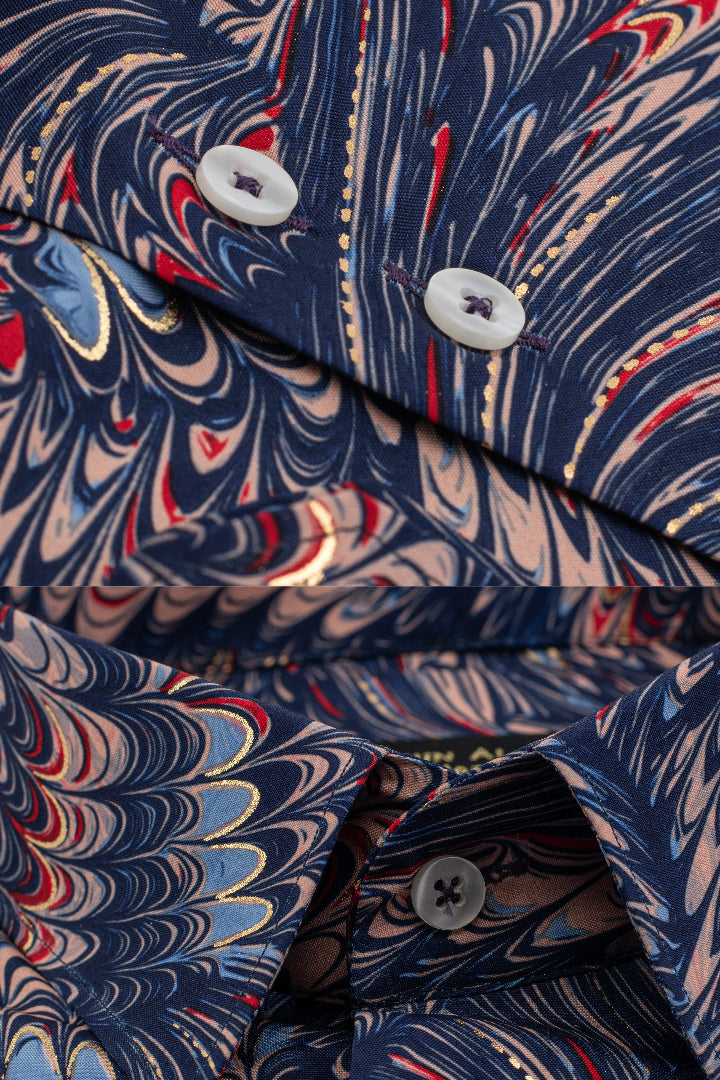 BLUE SILK PRINTED SHIRT Humayun Alamgir