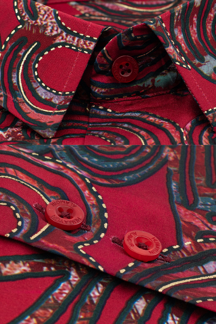 RED SILK PRINTED SHIRT Humayun Alamgir