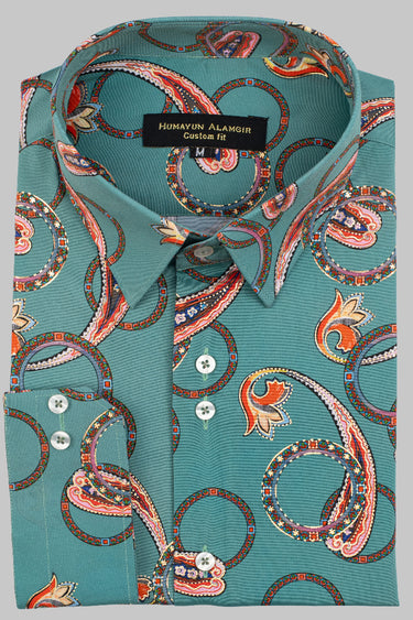 SEA GREEN SILK PRINTED SHIRT