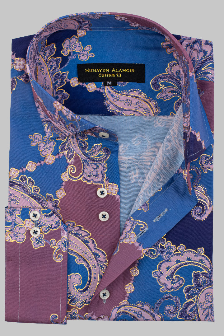 BLUE SILK PRINTED SHIRT Humayun Alamgir
