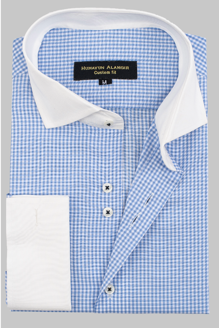 LIGHT BLUE EGYPTIAN STRIPS SHIRT Semi Formal humyaunalamgir