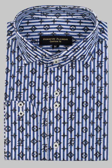 Blue stripe Printed Shirt Semi Formal humyaunalamgir S