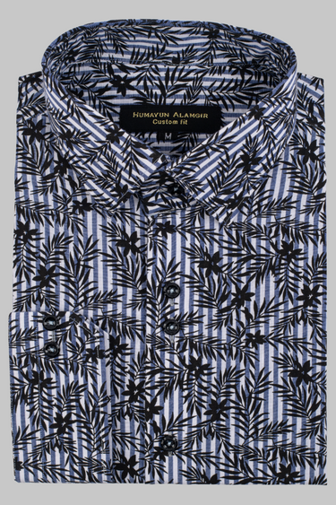 Black stripe Printed Shirt Semi Formal humyaunalamgir S