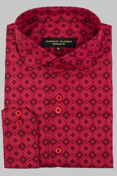 Maroon Printed Shirt Semi Formal humyaunalamgir S