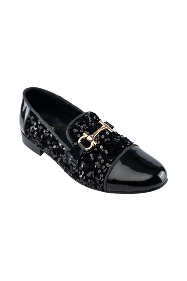 BLACK SEQUENCE SHINY TOE MOCCASIN