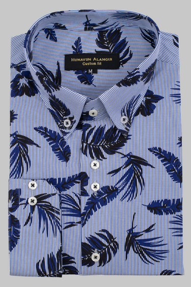 Light Blue Printed Shirt Semi Formal humyaunalamgir S