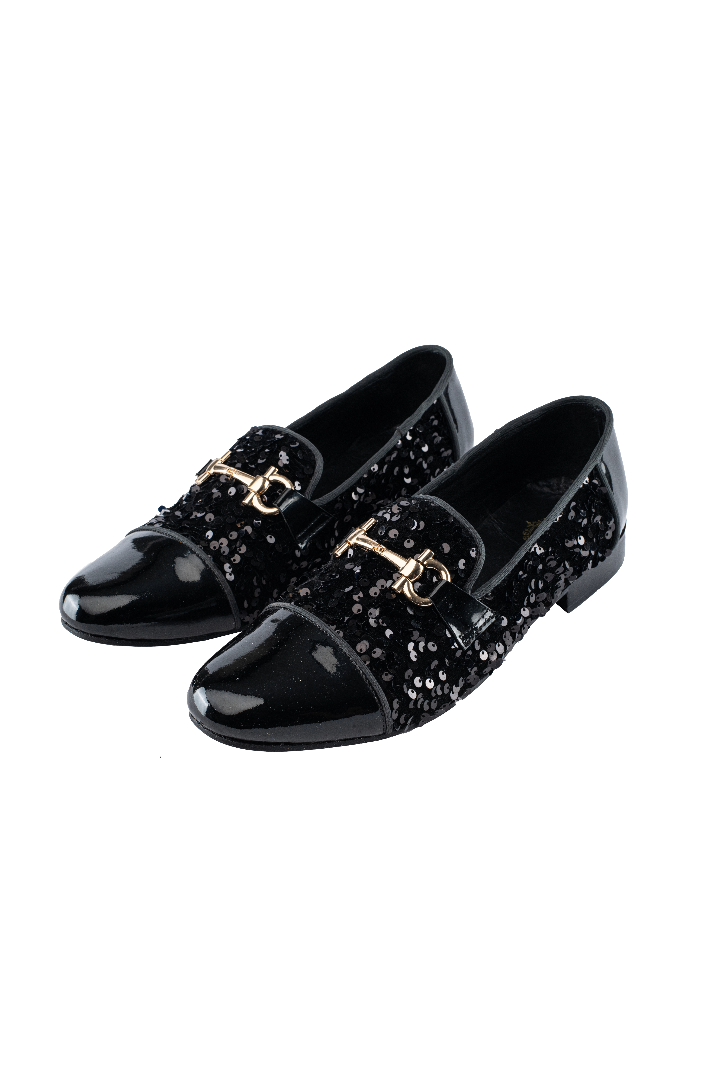 BLACK SEQUENCE SHINY TOE MOCCASIN Shoes humyaunalamgir