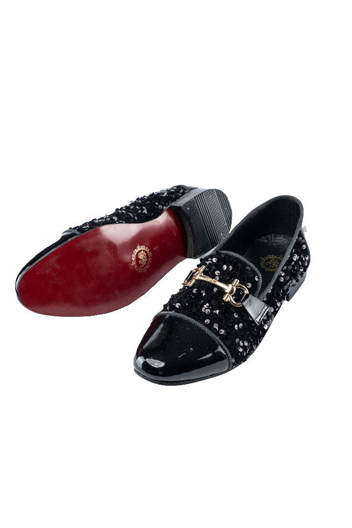 BLACK SEQUENCE SHINY TOE MOCCASIN Shoes humyaunalamgir