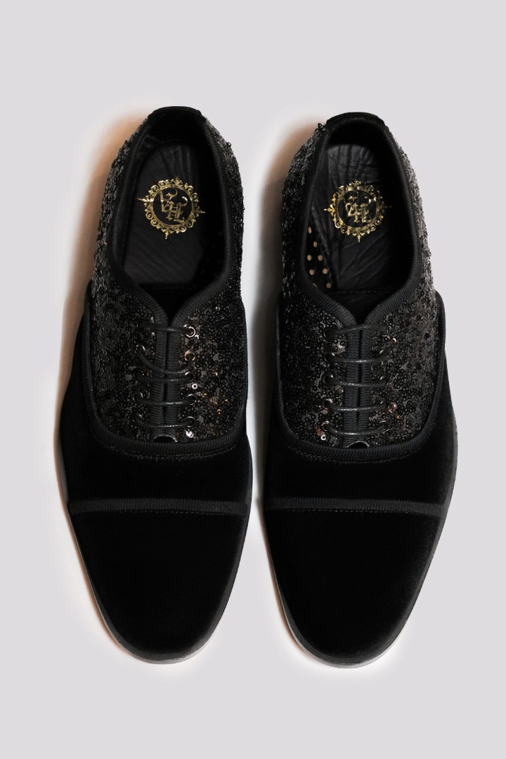 BLACK VELVET SEQUENCE SHOES Shoes humyaunalamgir
