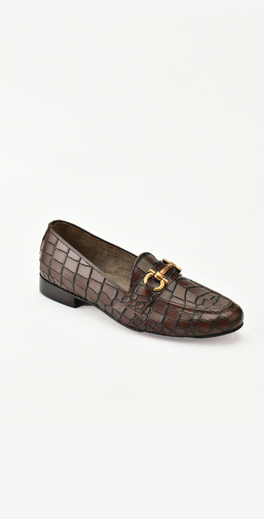 Brown Crocodile textured Gucci Buckle Shoes