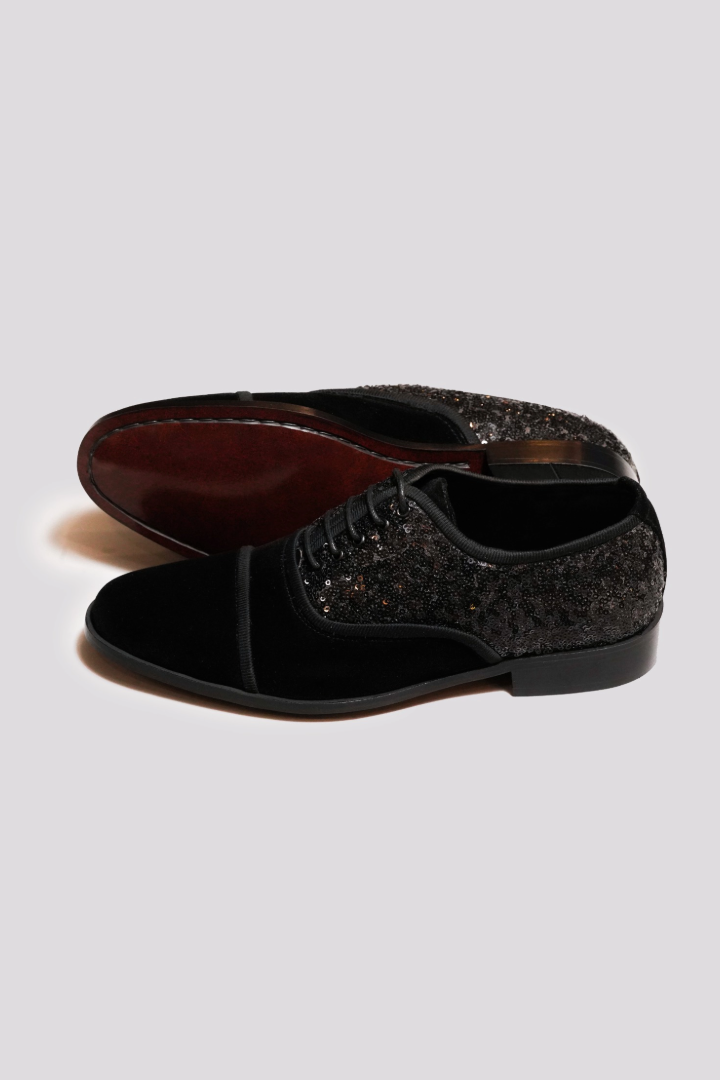 BLACK VELVET SEQUENCE SHOES Shoes humyaunalamgir