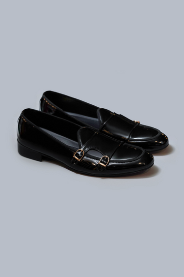 BLACK SHINY D-MONK MOCCASIN