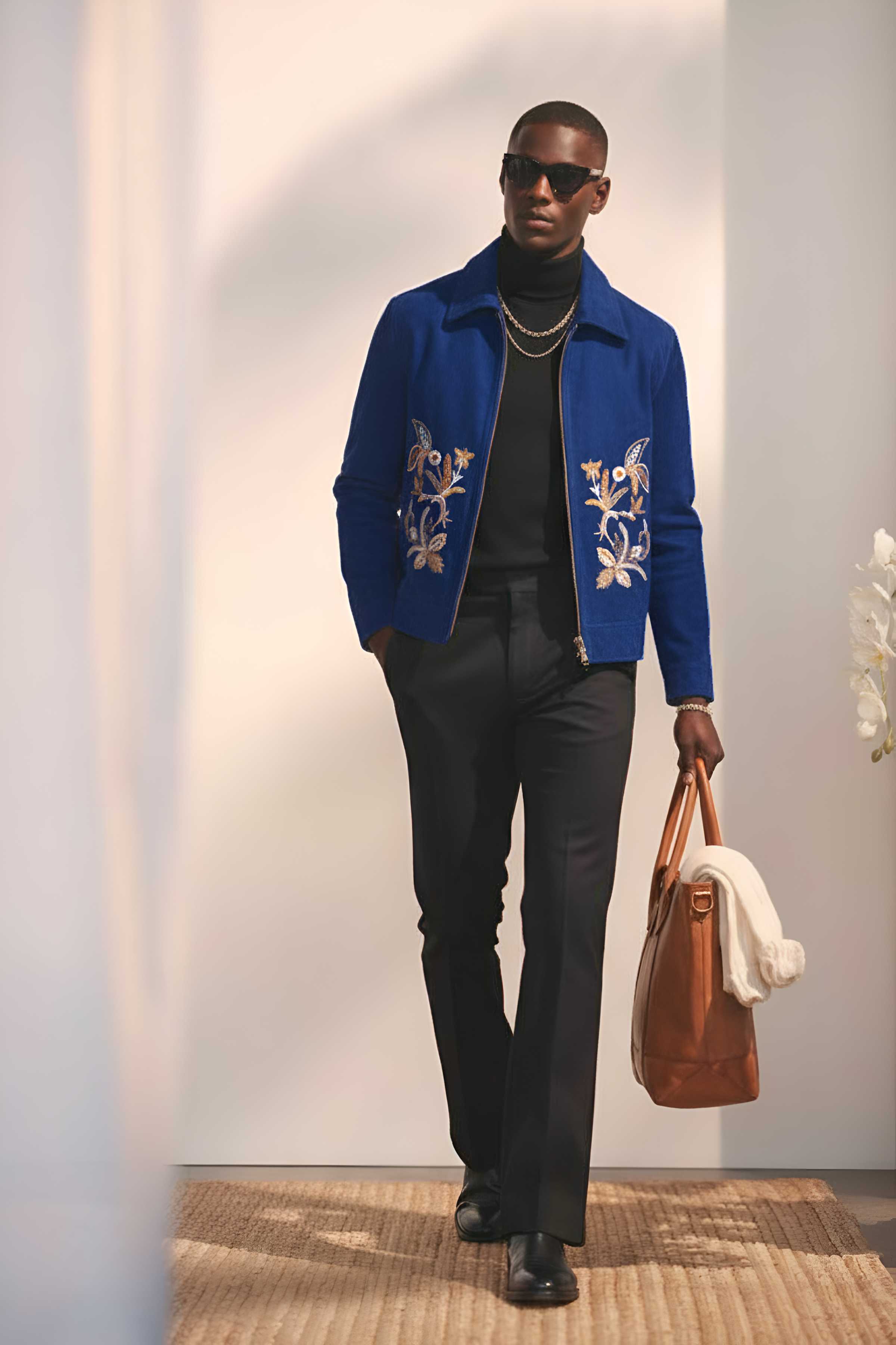 Embroidered Azure Blue Velvet Zipper Jacket Winter Jackets Humayun Alamgir