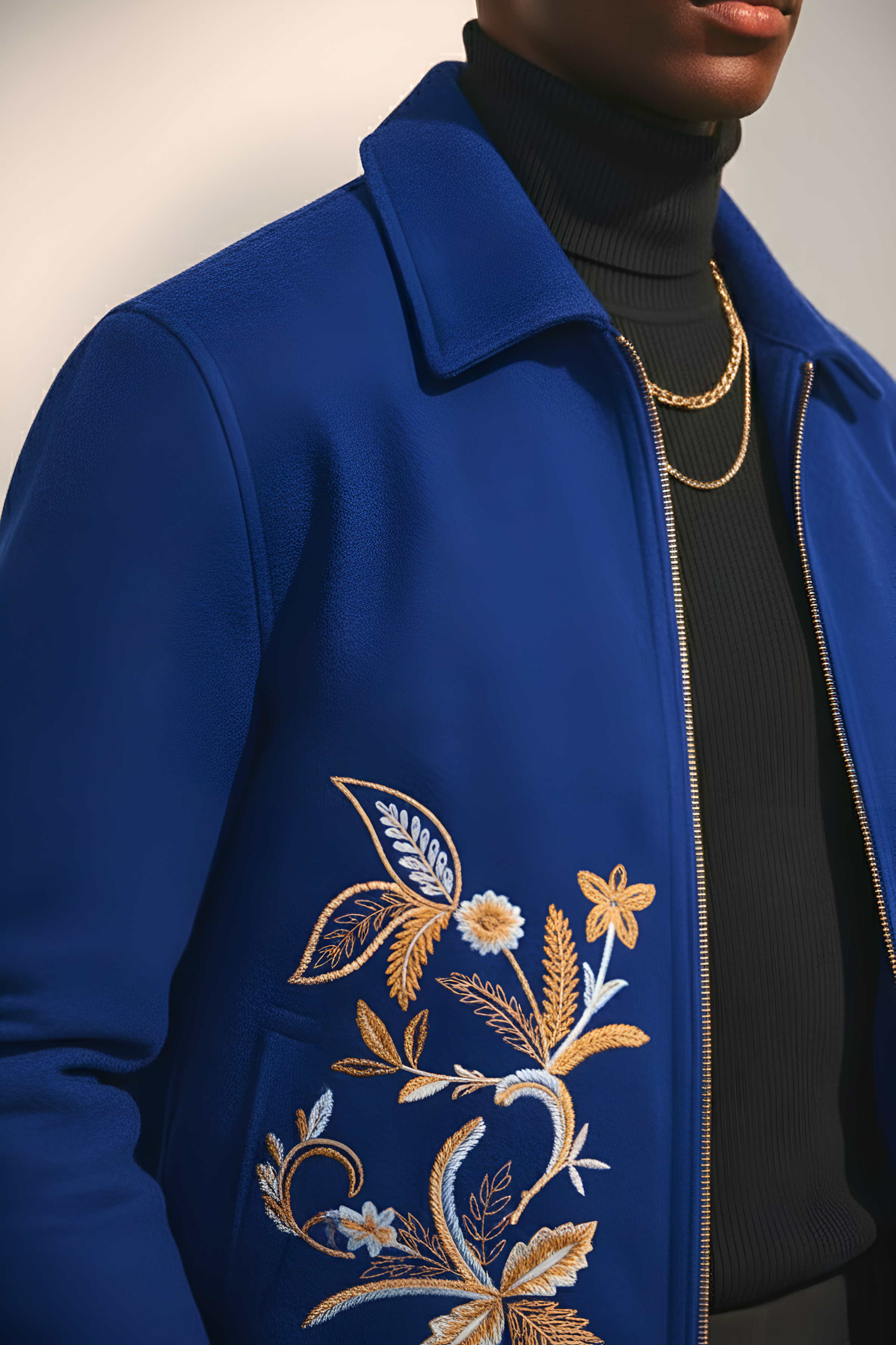 Embroidered Azure Blue Velvet Zipper Jacket Winter Jackets Humayun Alamgir