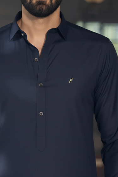 Navy Blue Wash N Wear Shalwar Kameez Luxury Formal, Shalwar Kameez Humayun Alamgir