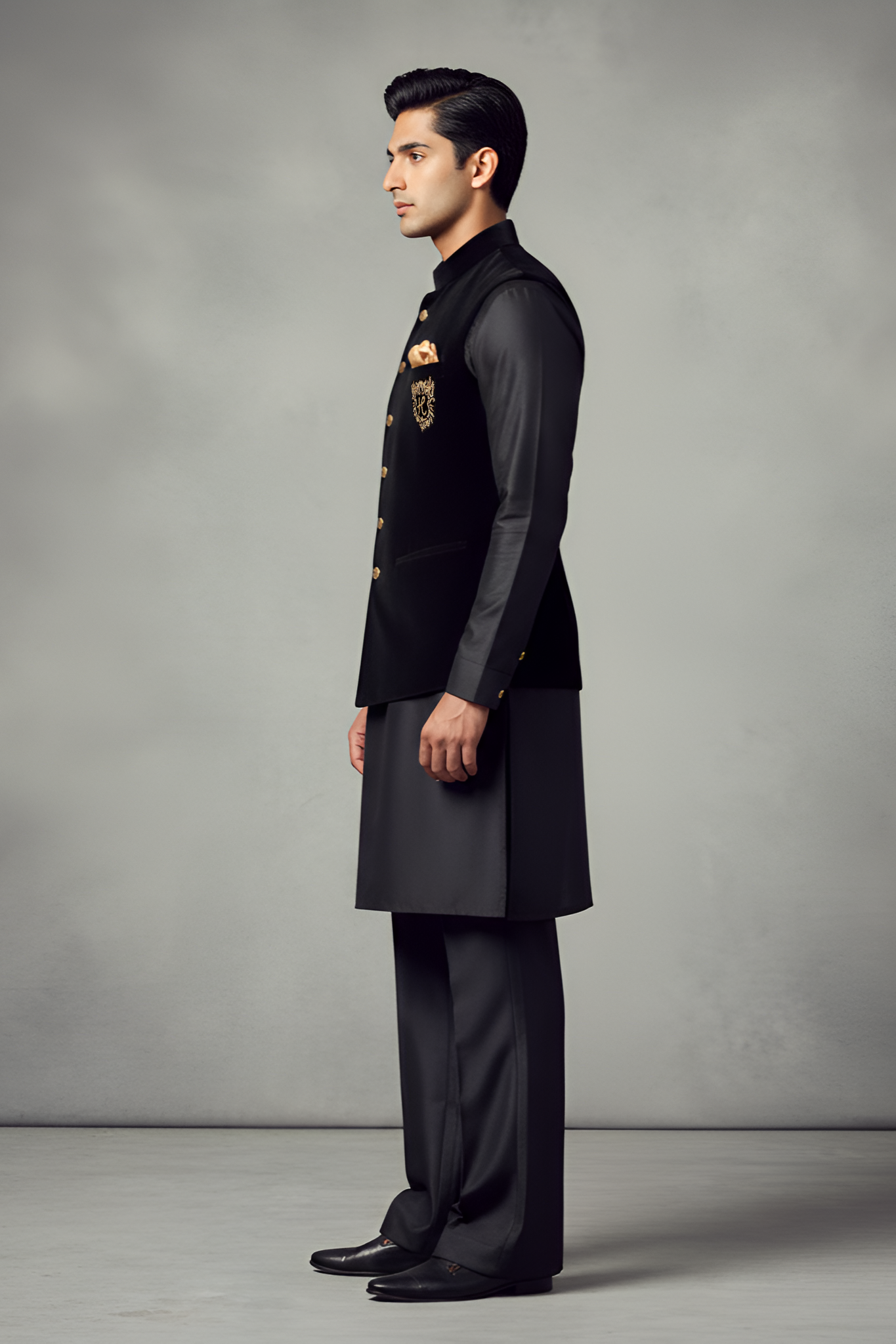 black velvet waistcoat with kurta/trouser Waist Coats Humayun Alamgir