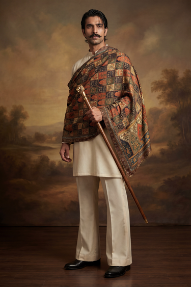 ARCHITECTURAL MOTIFS VELVET SHAWL Humayun Alamgir