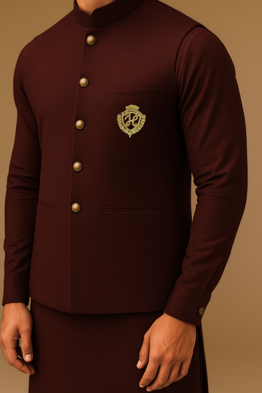 MAROON WAISTCOAT WITH KURTA/PAJAMA - COTTON SILK Waist Coats Humayunalamgir