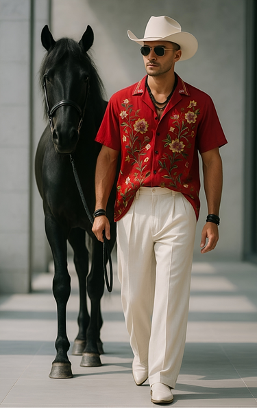 Western Bloom Red Embroidered Floral Cowboy Shirt Humayunalamgir