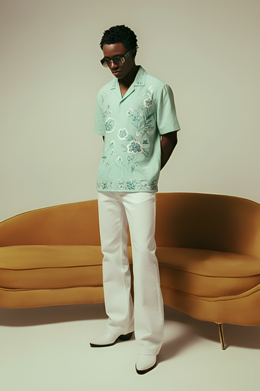 Mint Green Floral Embroidered Shirt Humayunalamgir