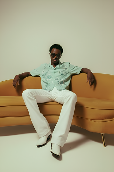 Mint Green Floral Embroidered Shirt Humayunalamgir