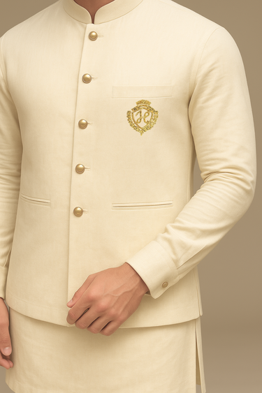 IVORY WAISTCOAT WITH KURTA/PAJAMA - COTTON SILK Waist Coats Humayunalamgir