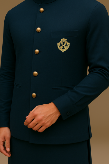 NAVY BLUE WAISTCOAT WITH KURTA/PAJAMA - COTTON SILK Waist Coats Humayunalamgir